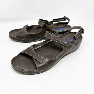 Wolky Jewel Brown Leather Wedge Sandals Womens EU 42/10 Adjustable Straps